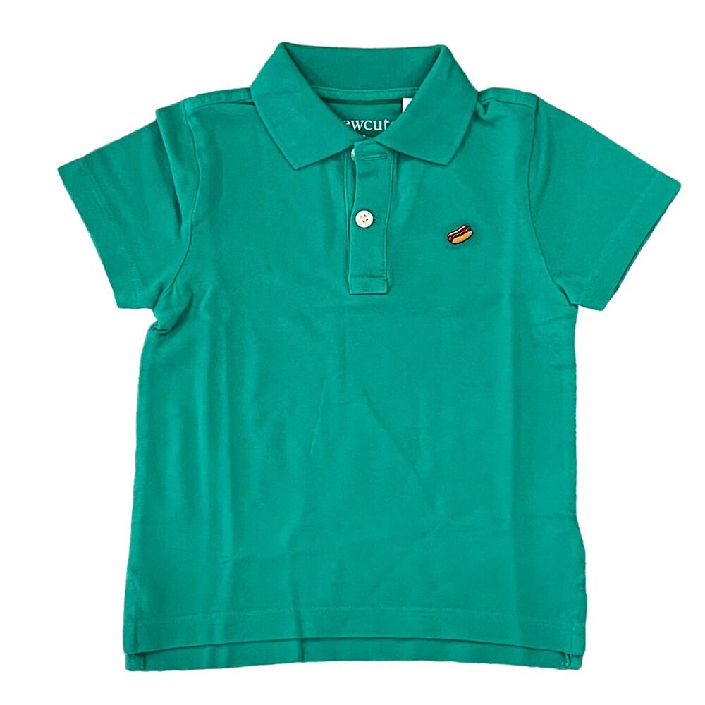 NWT J. Crew Boys' Green W/Embroidered Hotdog Sort Sleeve Polo Shirt - SIZE 2